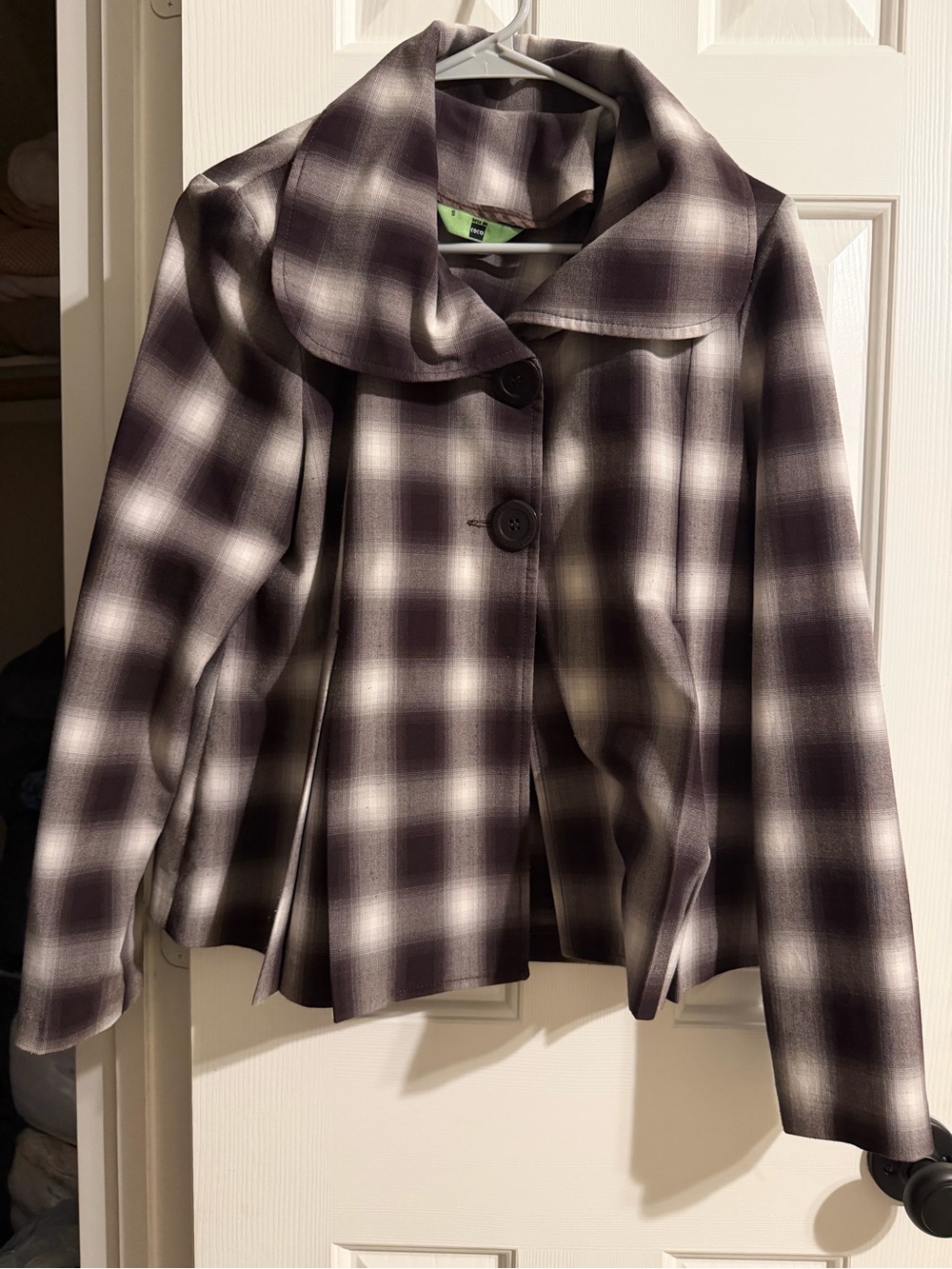 Plaid Button-Front Jacket in Black and White